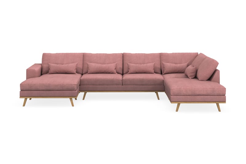 Copenhagen 5-seters Høyrevendt U-formet Sofa med Divan og Sjeselong i Stoff - Rosa - Møbler - Sofaer - U-sofa