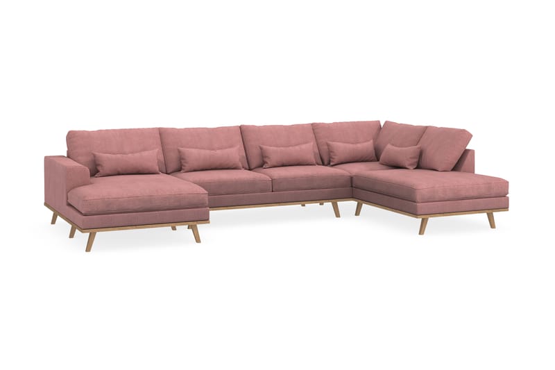 Copenhagen 5-seters Høyrevendt U-formet Sofa med Divan og Sjeselong i Stoff - Rosa - Møbler - Sofaer - U-sofa