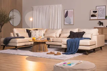 Copenhagen 5-seters Venstrevendt U-formet Large Sofa med Divan og Sjeselong i Fløyel - Beige - Møbler - Sofaer - U-sofa