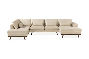 Copenhagen 5-seters Venstrevendt U-formet Large Sofa med Divan og Sjeselong i Fløyel - Beige - Møbler - Sofaer - U-sofa
