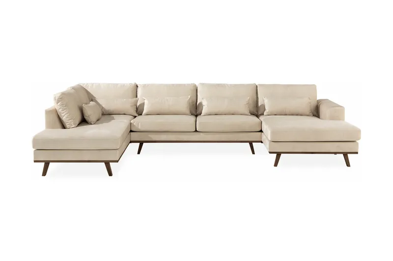 Copenhagen 5-seters Venstrevendt U-formet Large Sofa med Divan og Sjeselong i Fløyel - Beige - Møbler - Sofaer - U-sofa
