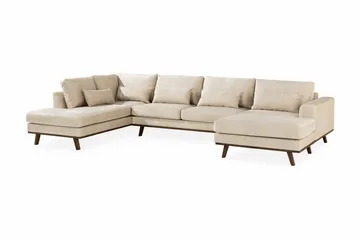 Copenhagen 5-seters Venstrevendt U-formet Large Sofa med Divan og Sjeselong i Fløyel - Beige - Møbler - Sofaer - U-sofa