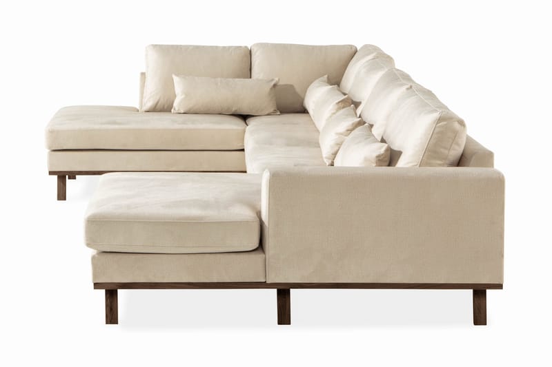 Copenhagen 5-seters Venstrevendt U-formet Large Sofa med Divan og Sjeselong i Fløyel - Beige - Møbler - Sofaer - U-sofa