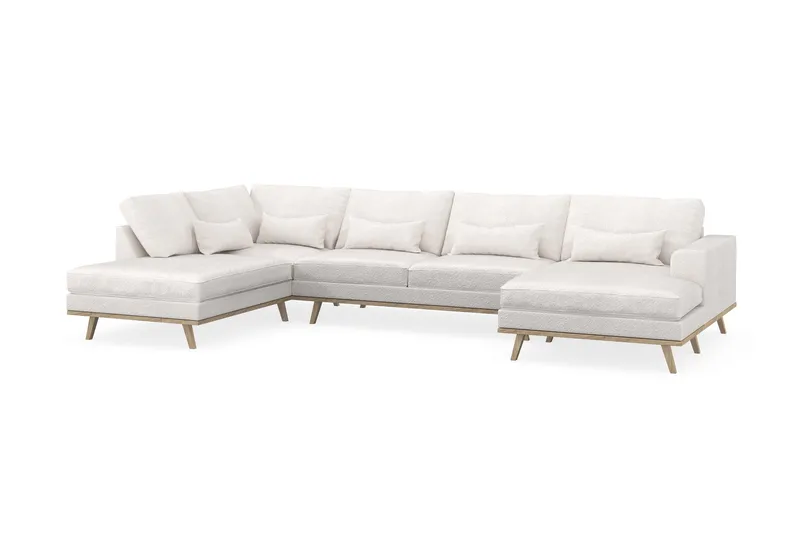 Copenhagen 5-seters Venstrevendt U-formet Sofa med Divan og Sjeselong i Bouclé - Hvit - Møbler - Sofaer - U-sofa