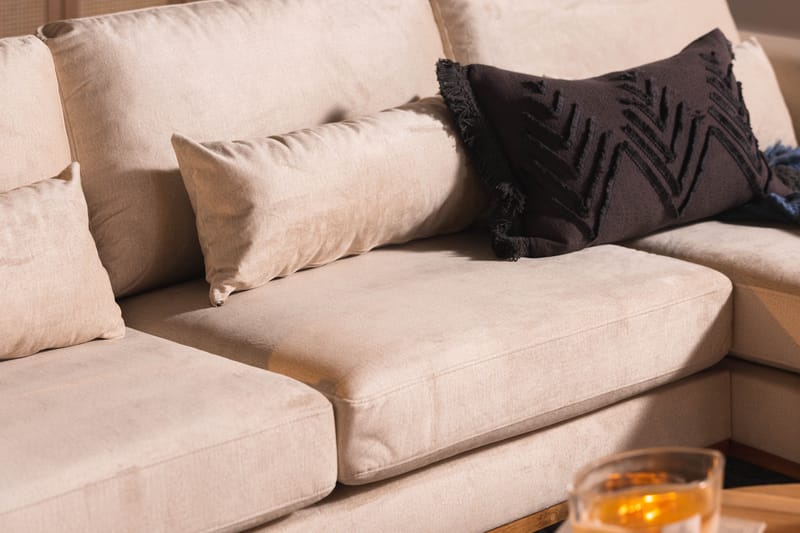 Copenhagen 5-seters Venstrevendt U-formet Sofa med Divan og Sjeselong i Fløyel - Beige - Møbler - Sofaer - U-sofa