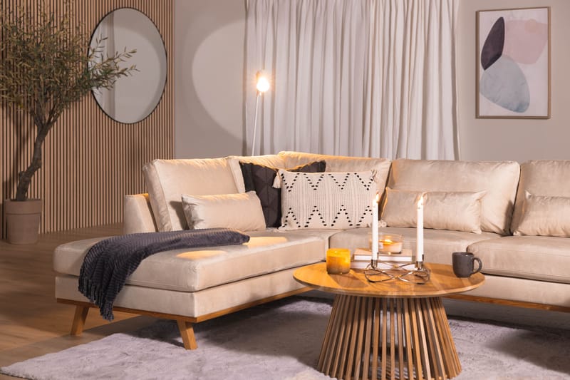 Copenhagen 5-seters Venstrevendt U-formet Sofa med Divan og Sjeselong i Fløyel - Beige - Møbler - Sofaer - U-sofa