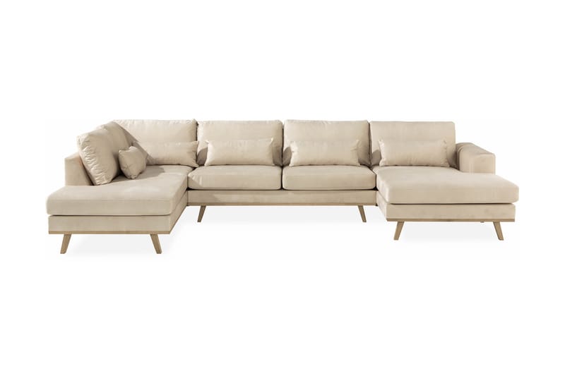 Copenhagen 5-seters Venstrevendt U-formet Sofa med Divan og Sjeselong i Fløyel - Beige - Møbler - Sofaer - U-sofa