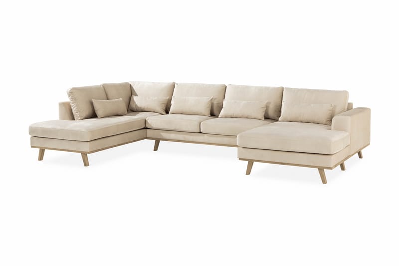 Copenhagen 5-seters Venstrevendt U-formet Sofa med Divan og Sjeselong i Fløyel - Beige - Møbler - Sofaer - U-sofa