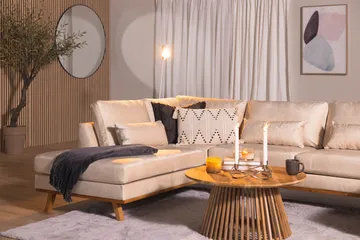 Copenhagen 5-seters Venstrevendt U-formet Sofa med Divan og Sjeselong i Fløyel - Beige - Møbler - Sofaer - U-sofa