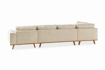 Copenhagen 5-seters Venstrevendt U-formet Sofa med Divan og Sjeselong i Fløyel - Beige - Møbler - Sofaer - U-sofa