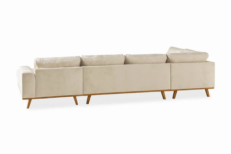 Copenhagen 5-seters Venstrevendt U-formet Sofa med Divan og Sjeselong i Fløyel - Beige - Møbler - Sofaer - U-sofa