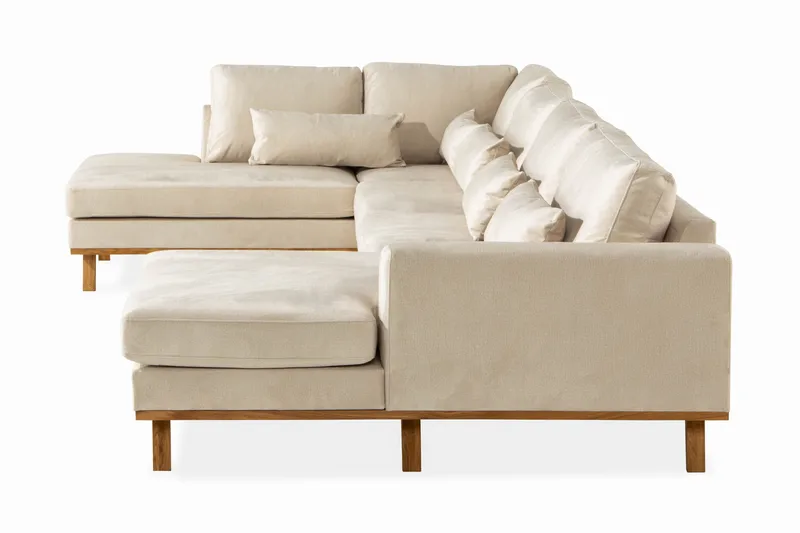 Copenhagen 5-seters Venstrevendt U-formet Sofa med Divan og Sjeselong i Fløyel - Beige - Møbler - Sofaer - U-sofa