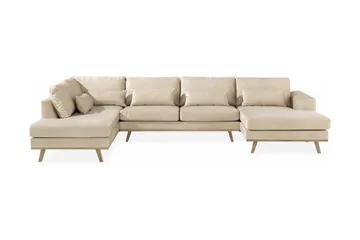Copenhagen 5-seters Venstrevendt U-formet Sofa med Divan og Sjeselong i Fløyel - Beige - Møbler - Sofaer - U-sofa