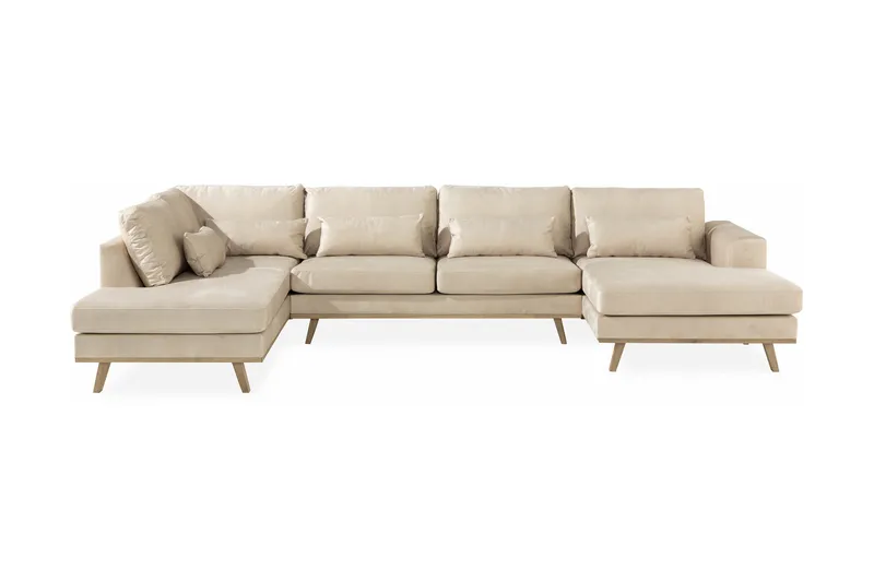 Copenhagen 5-seters Venstrevendt U-formet Sofa med Divan og Sjeselong i Fløyel - Beige - Møbler - Sofaer - U-sofa