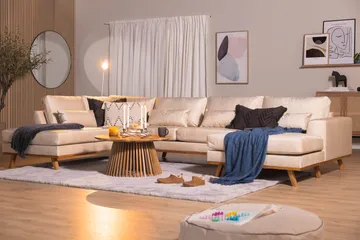 Copenhagen 5-seters Venstrevendt U-formet Sofa med Divan og Sjeselong i Fløyel - Beige - Møbler - Sofaer - U-sofa