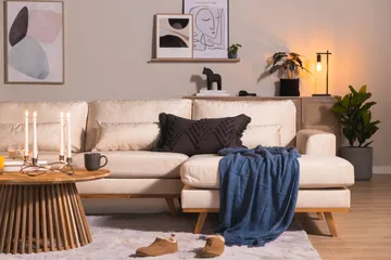 Copenhagen 5-seters Venstrevendt U-formet Sofa med Divan og Sjeselong i Fløyel - Beige - Møbler - Sofaer - U-sofa