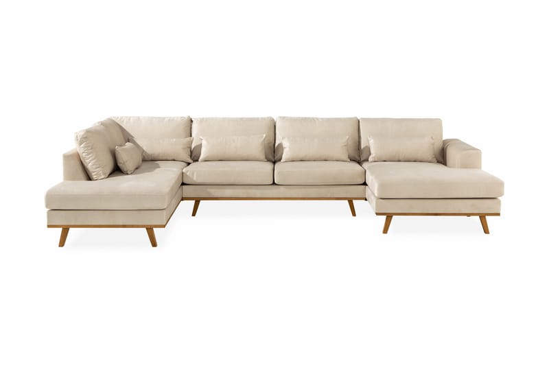 Copenhagen 5-seters Venstrevendt U-formet Sofa med Divan og Sjeselong i Fløyel - Beige - Møbler - Sofaer - U-sofa