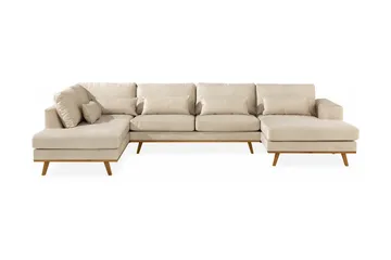 Copenhagen 5-seters Venstrevendt U-formet Sofa med Divan og Sjeselong i Fløyel - Beige - Møbler - Sofaer - U-sofa
