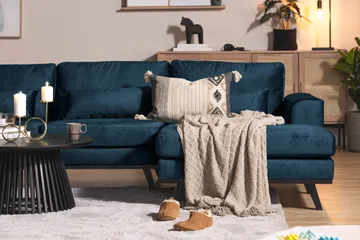 Copenhagen 5-seters Venstrevendt U-formet Sofa med Divan og Sjeselong i Fløyel - Blå - Møbler - Sofaer - U-sofa