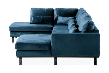 Copenhagen 5-seters Venstrevendt U-formet Sofa med Divan og Sjeselong i Fløyel - Blå - Møbler - Sofaer - U-sofa