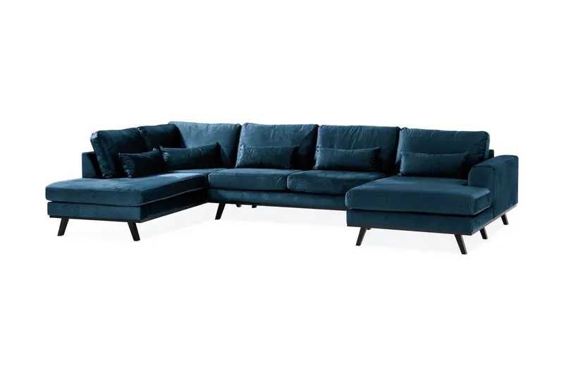 Copenhagen 5-seters Venstrevendt U-formet Sofa med Divan og Sjeselong i Fløyel - Blå - Møbler - Sofaer - U-sofa