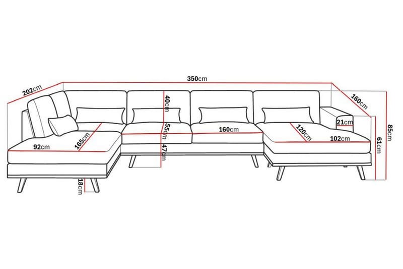 Copenhagen 5-seters Venstrevendt U-formet Sofa med Divan og Sjeselong i Fløyel - Grønn - Møbler - Sofaer - U-sofa