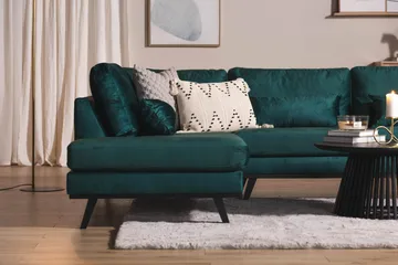 Copenhagen 5-seters Venstrevendt U-formet Sofa med Divan og Sjeselong i Fløyel - Grønn - Møbler - Sofaer - U-sofa