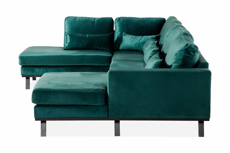 Copenhagen 5-seters Venstrevendt U-formet Sofa med Divan og Sjeselong i Fløyel - Grønn - Møbler - Sofaer - U-sofa