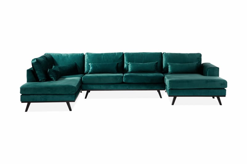 Copenhagen 5-seters Venstrevendt U-formet Sofa med Divan og Sjeselong i Fløyel - Grønn - Møbler - Sofaer - U-sofa
