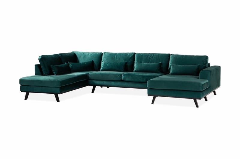 Copenhagen 5-seters Venstrevendt U-formet Sofa med Divan og Sjeselong i Fløyel - Grønn - Møbler - Sofaer - U-sofa