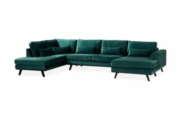Copenhagen 5-seters Venstrevendt U-formet Sofa med Divan og Sjeselong i Fløyel - Grønn - Møbler - Sofaer - U-sofa