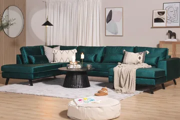 Copenhagen 5-seters Venstrevendt U-formet Sofa med Divan og Sjeselong i Fløyel - Grønn - Møbler - Sofaer - U-sofa