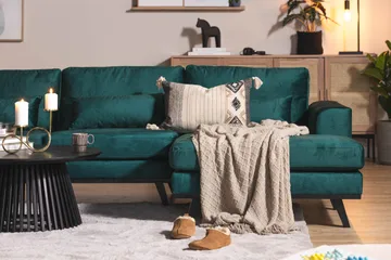 Copenhagen 5-seters Venstrevendt U-formet Sofa med Divan og Sjeselong i Fløyel - Grønn - Møbler - Sofaer - U-sofa