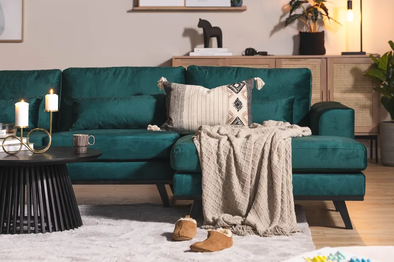 Copenhagen 5-seters Venstrevendt U-formet Sofa med Divan og Sjeselong i Fløyel - Grønn - Møbler - Sofaer - U-sofa