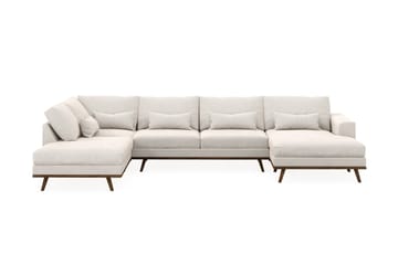 Copenhagen 5-seters Venstrevendt U-formet Sofa med Divan og Sjeselong i Fløyel - Kremhvit - Møbler - Sofaer - U-sofa