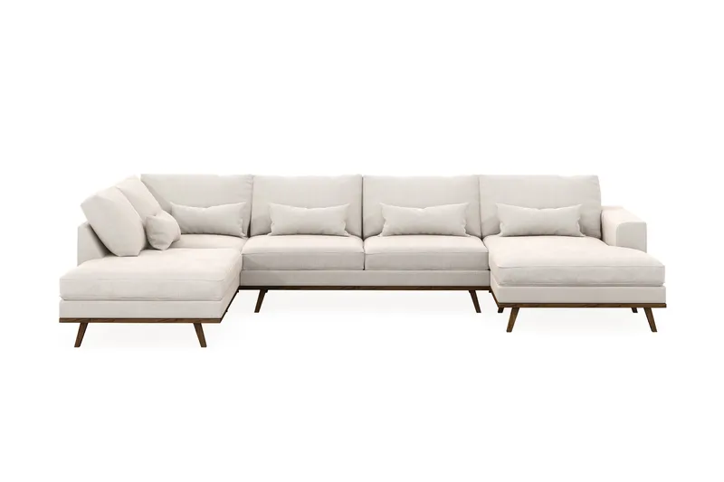 Copenhagen 5-seters Venstrevendt U-formet Sofa med Divan og Sjeselong i Fløyel - Kremhvit - Møbler - Sofaer - U-sofa