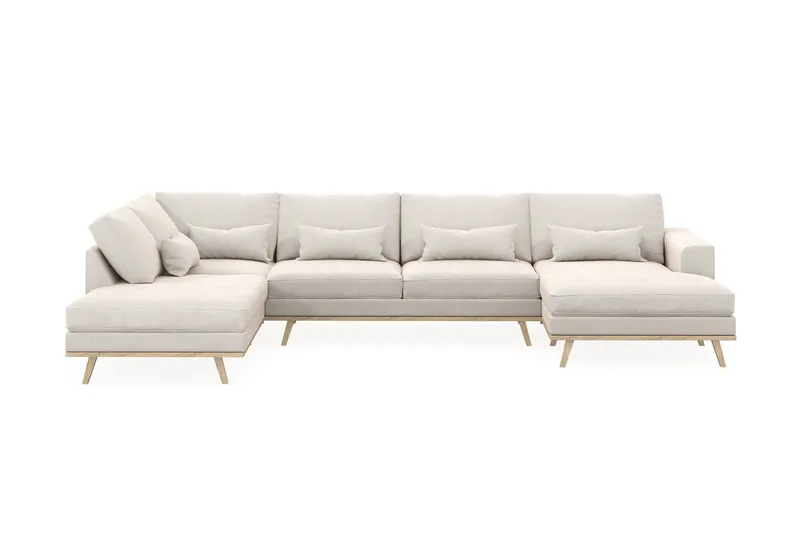 Copenhagen 5-seters Venstrevendt U-formet Sofa med Divan og Sjeselong i Fløyel - Kremhvit - Møbler - Sofaer - U-sofa