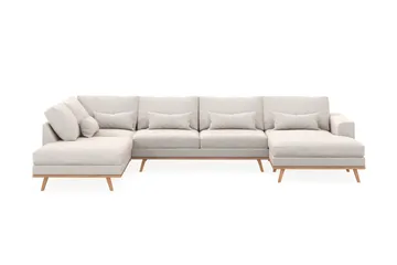 Copenhagen 5-seters Venstrevendt U-formet Sofa med Divan og Sjeselong i Fløyel - Kremhvit - Møbler - Sofaer - U-sofa