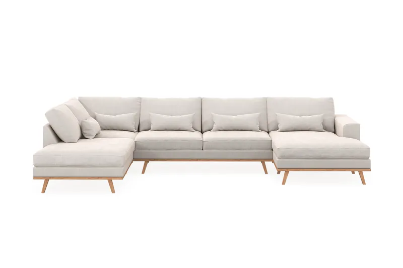Copenhagen 5-seters Venstrevendt U-formet Sofa med Divan og Sjeselong i Fløyel - Kremhvit - Møbler - Sofaer - U-sofa