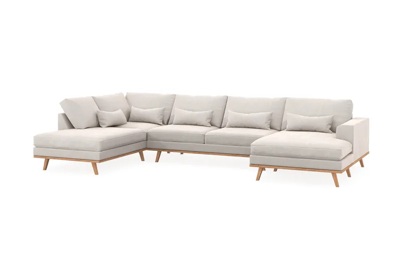Copenhagen 5-seters Venstrevendt U-formet Sofa med Divan og Sjeselong i Fløyel - Kremhvit - Møbler - Sofaer - U-sofa