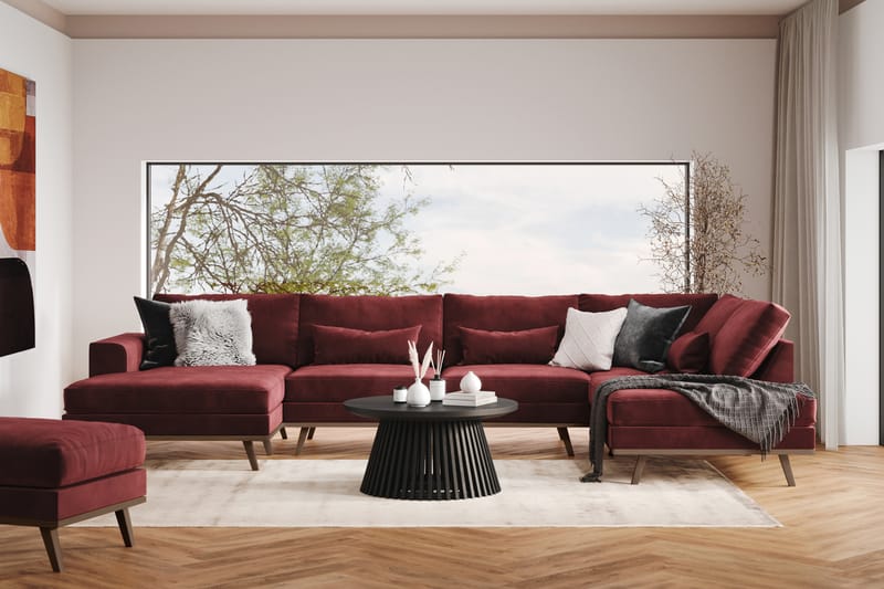 Copenhagen 5-seters Venstrevendt U-formet Sofa med Divan og Sjeselong i Fløyel - Lilla - Møbler - Sofaer - U-sofa
