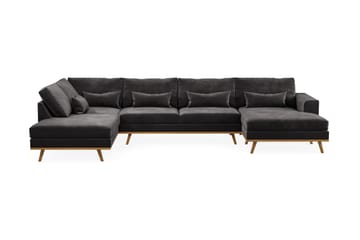 Copenhagen 5-seters Venstrevendt U-formet Sofa med Divan og Sjeselong i Fløyel - Mørk grå - Møbler - Sofaer - U-sofa