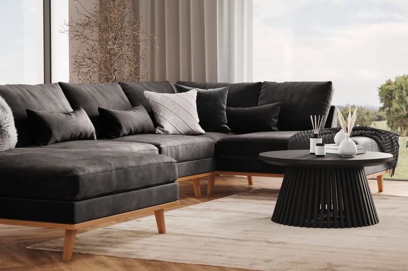 Copenhagen 5-seters Venstrevendt U-formet Sofa med Divan og Sjeselong i Fløyel - Mørk grå - Møbler - Sofaer - U-sofa