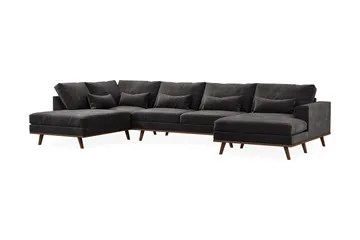 Copenhagen 5-seters Venstrevendt U-formet Sofa med Divan og Sjeselong i Fløyel - Mørk grå - Møbler - Sofaer - U-sofa
