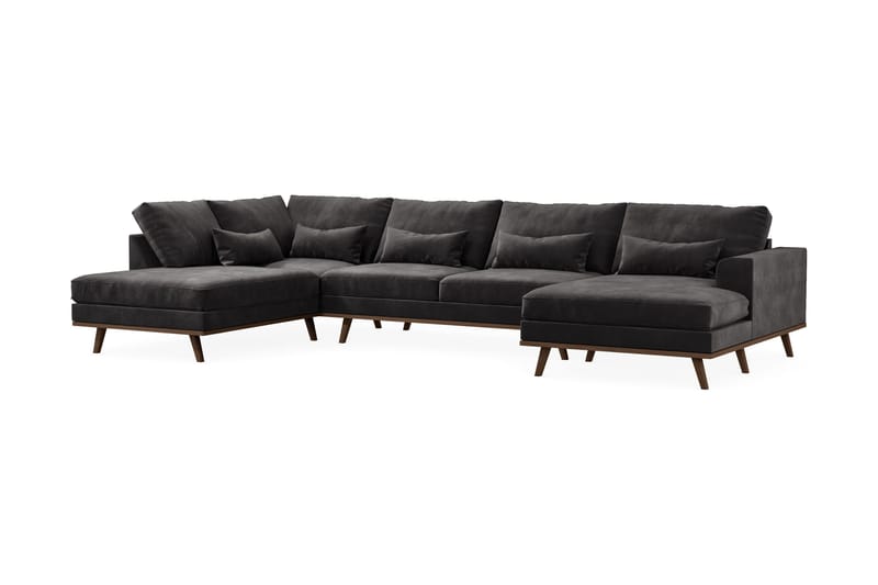 Copenhagen 5-seters Venstrevendt U-formet Sofa med Divan og Sjeselong i Fløyel - Mørk grå - Møbler - Sofaer - U-sofa
