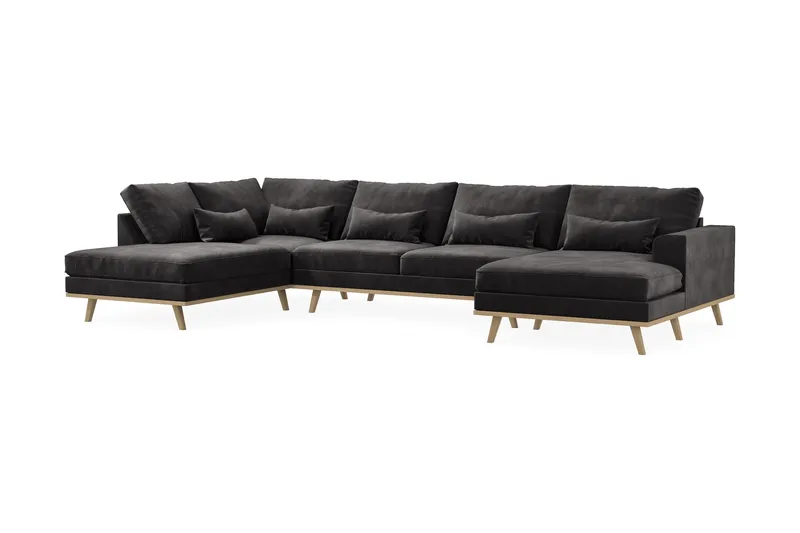 Copenhagen 5-seters Venstrevendt U-formet Sofa med Divan og Sjeselong i Fløyel - Mørk grå - Møbler - Sofaer - U-sofa