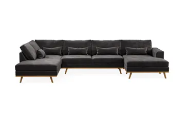 Copenhagen 5-seters Venstrevendt U-formet Sofa med Divan og Sjeselong i Fløyel - Mørk grå - Møbler - Sofaer - U-sofa