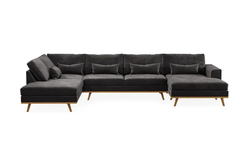 Copenhagen 5-seters Venstrevendt U-formet Sofa med Divan og Sjeselong i Fløyel - Mørk grå - Møbler - Sofaer - U-sofa