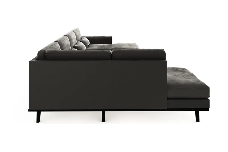 Copenhagen 5-seters Venstrevendt U-formet Sofa med Divan og Sjeselong i Fløyel - Mørk grå - Møbler - Sofaer - U-sofa