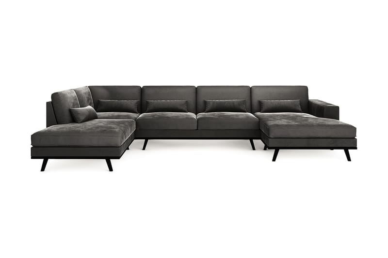 Copenhagen 5-seters Venstrevendt U-formet Sofa med Divan og Sjeselong i Fløyel - Mørk grå - Møbler - Sofaer - U-sofa